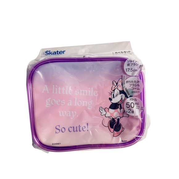 Disney Minnie Mouse Mini Travel Toiletry 5 pc Set Toothbrush Comb Bottle Kawaii - Picture 2 of 8